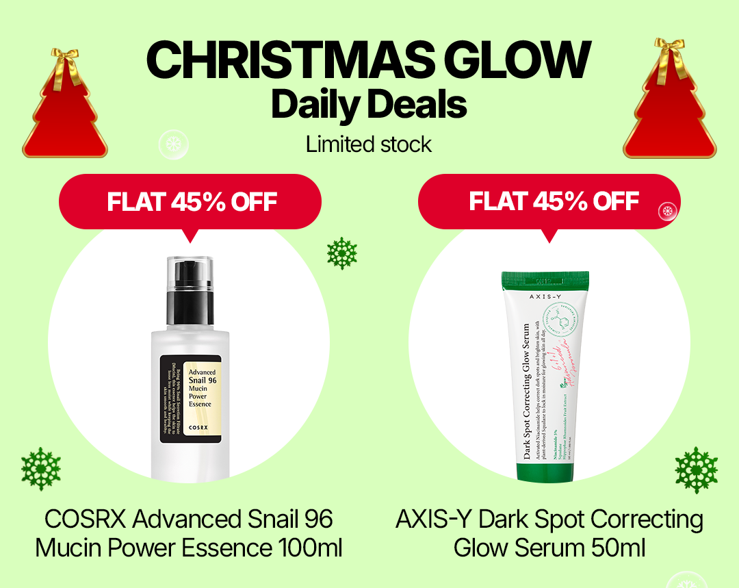 Christmas Glow Daily Deals | COSRX Snail 96 Essence & AXIS-Y Dark Spot Correcting Glow Serum | Flat 45% Off