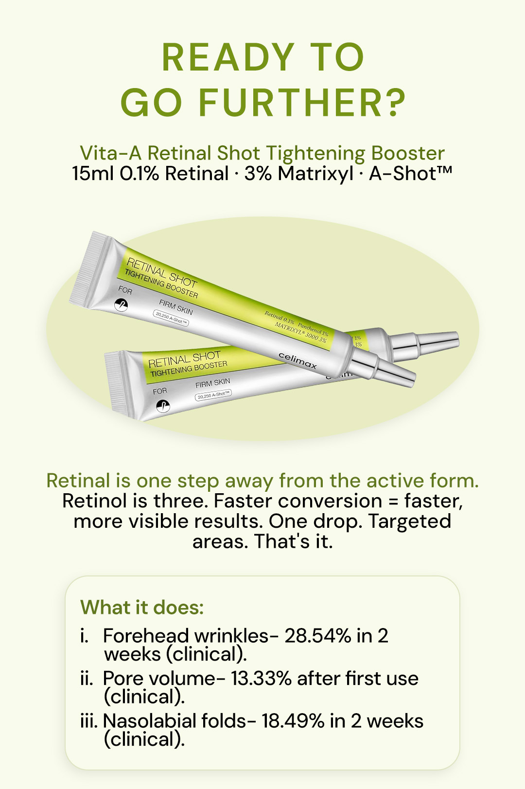 Celimax retinal shot tightening booster section
