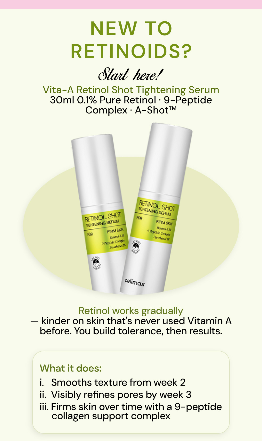 Celimax retinol shot tightening serum section