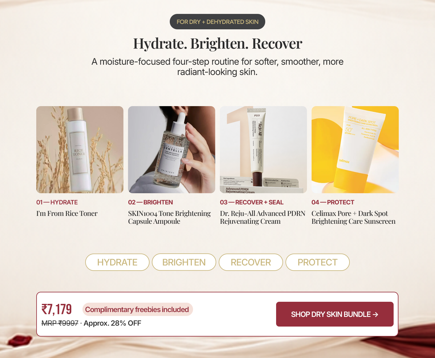 Beauty Barn bridal glow skincare routine for dry and dehydrated skin