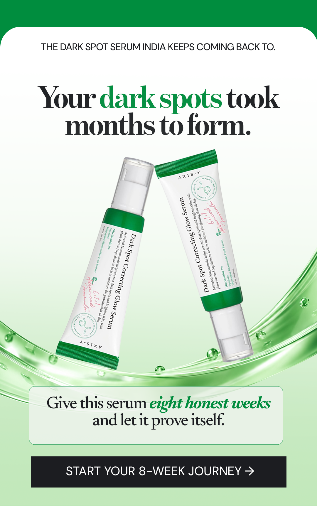 AXIS-Y Dark Spot Correcting Glow Serum eight week journey at Beauty Barn India