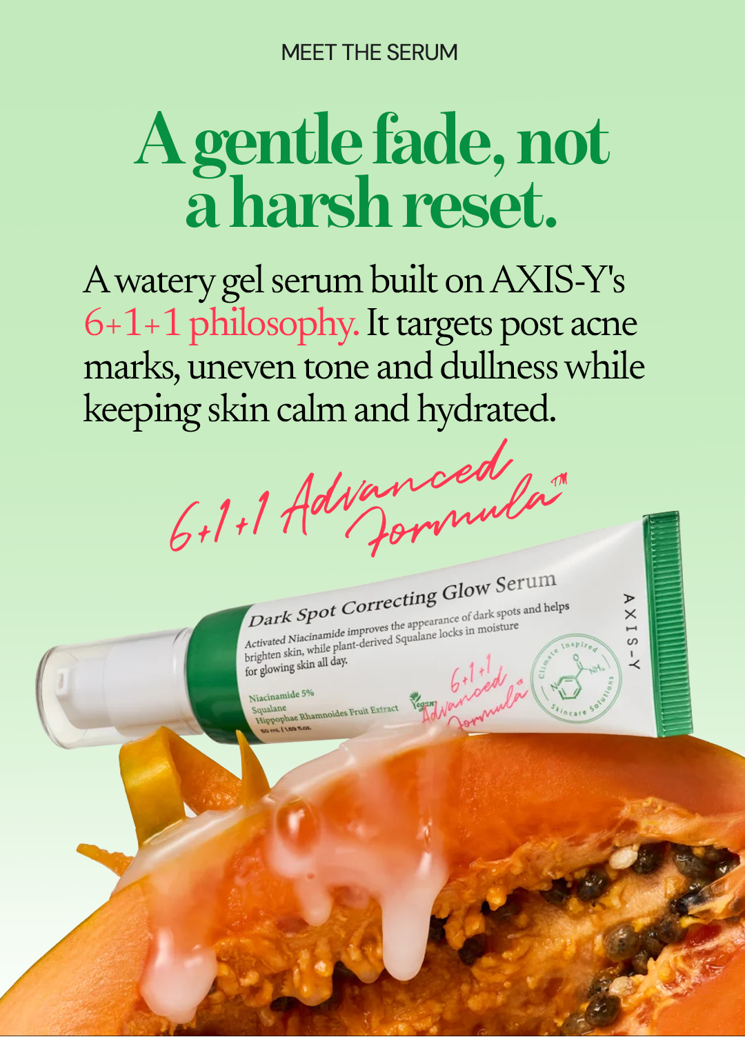 AXIS-Y Dark Spot Correcting Glow Serum gentle brightening formula for post-acne marks uneven tone and dullness